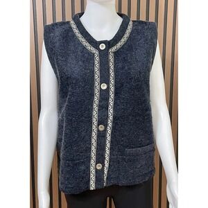 Sierra Sport Women's M Navy Blue Mohair Sweater Vest Button Front Nordic